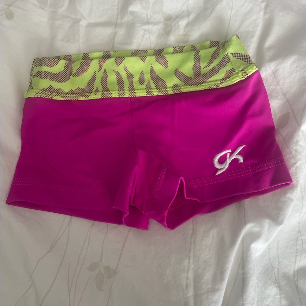 GK Hot Pink Athletic Shorts with Neon Lime Zebra Waistband